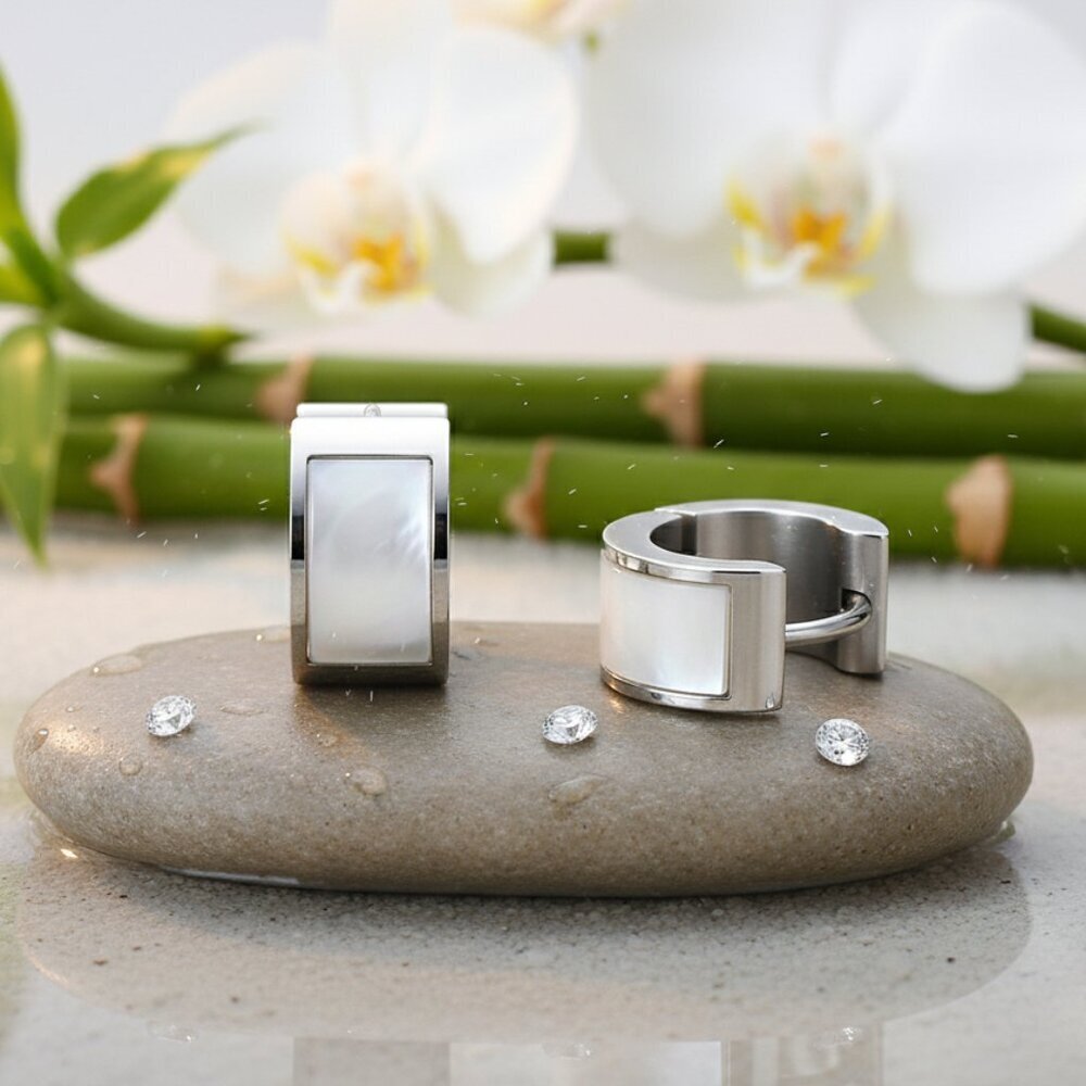 Elegant 18k Gold Plated Huggies Minimalist Earrings Mother Of Pearl Inlay 30$